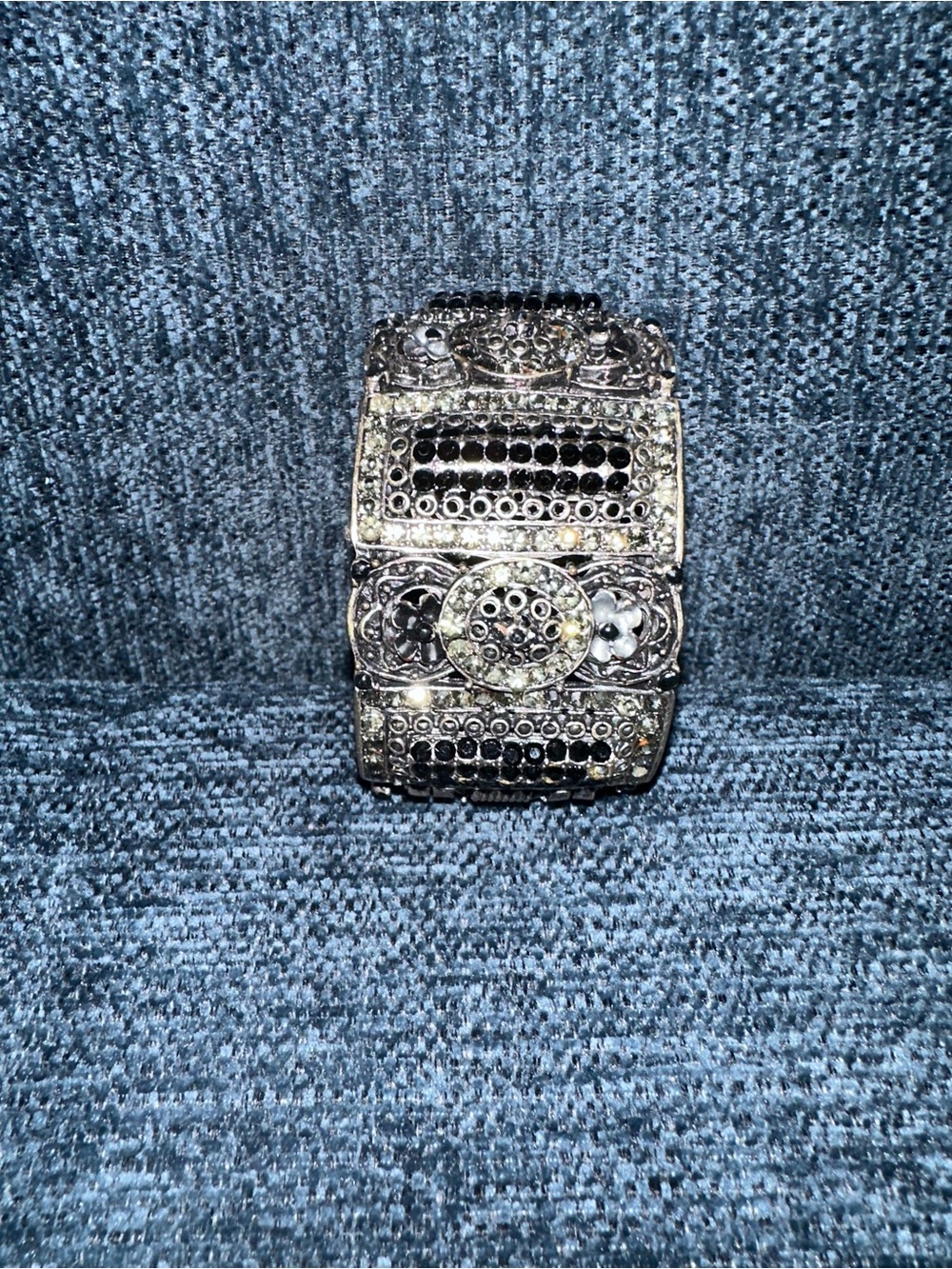 Cookie Lee Silver tone beaded Filagree cuff bracelet